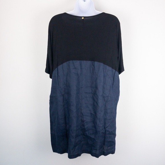 Touche Balneaire Linen Dress Womens Medium Blue Black Event Sustainable New - Picture 2 of 12